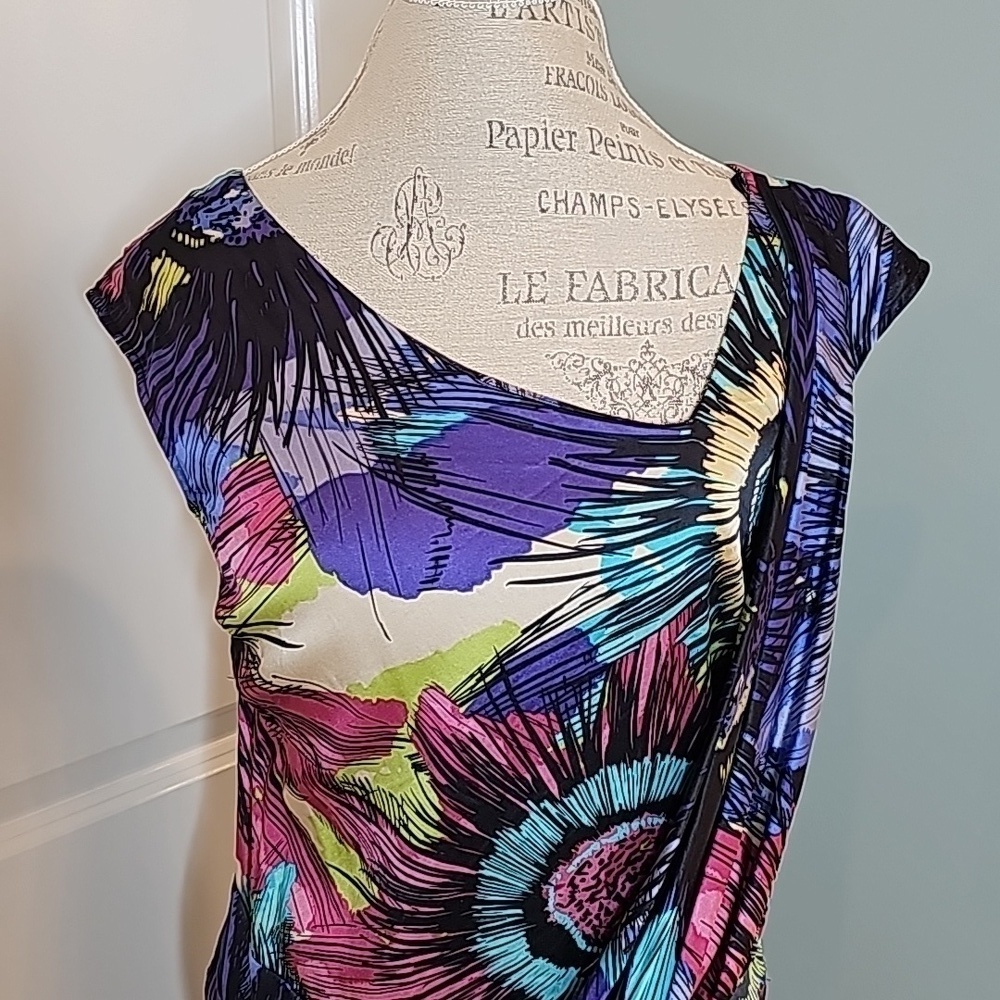 Ali Ro Womens Multicolored Floral Silk Short-Sleeve Dress - Size 8 - Picture 3 of 9